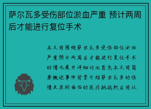 萨尔瓦多受伤部位淤血严重 预计两周后才能进行复位手术
